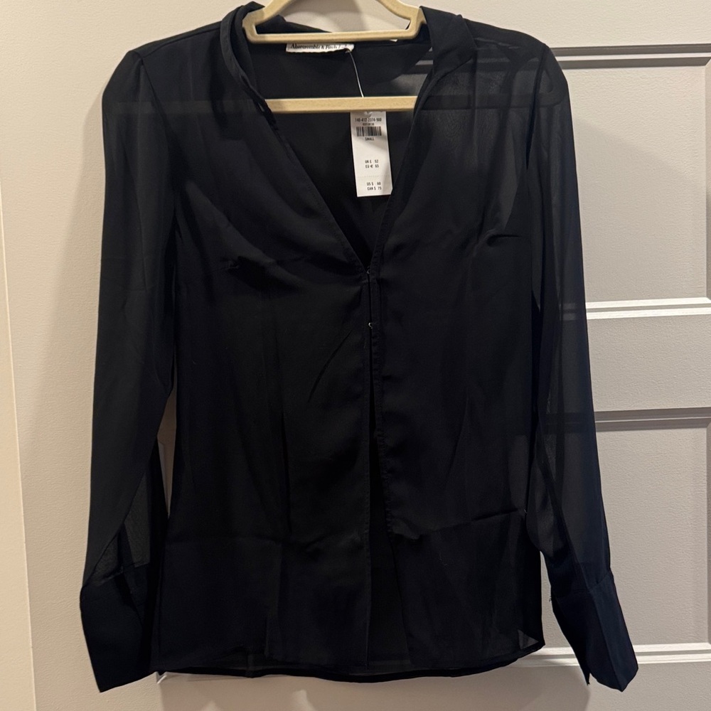 Abercrombie & Fitch Sheer Black V-Neck Blouse